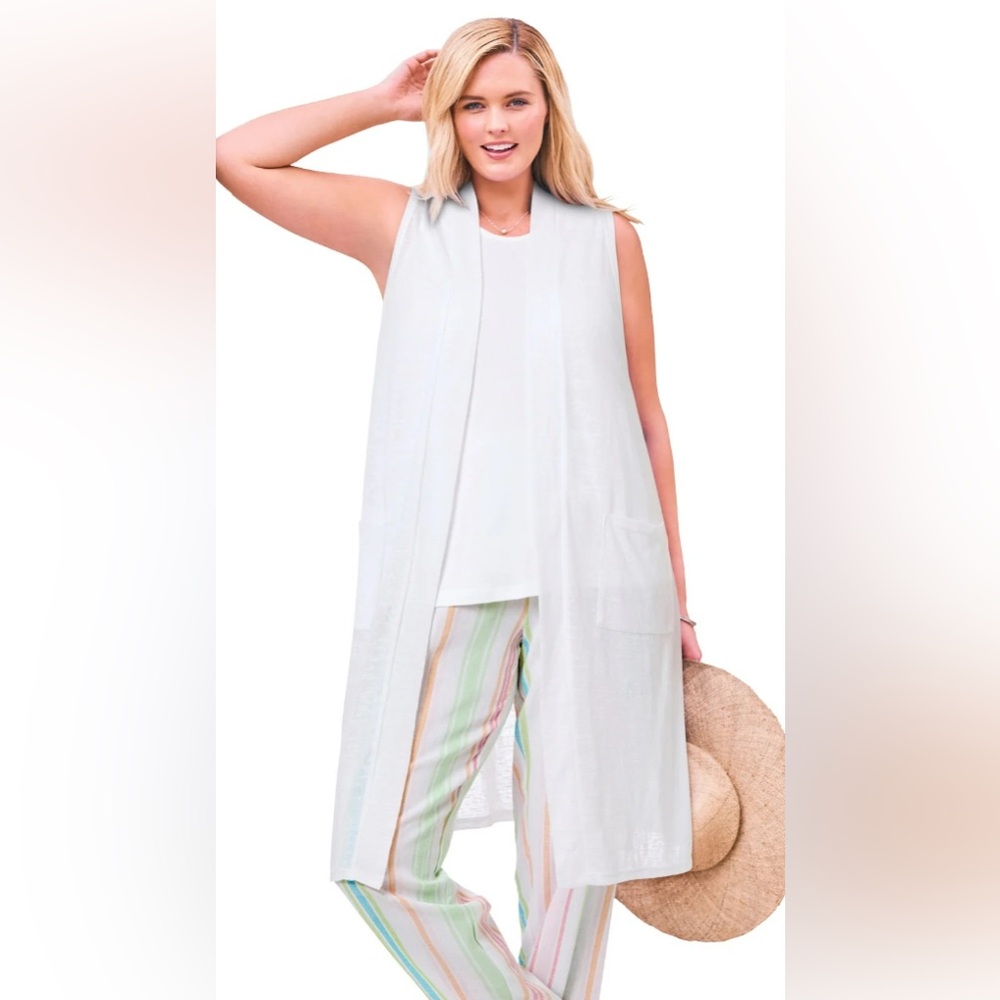 Woman Within White Plus Size Lightweight Linen Vest! Size Large.